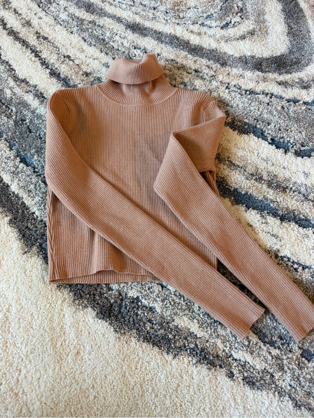 Cropped Ribbed Turtleneck Sweater - Tan